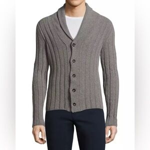 Vilebrequin Men's Grey Ribbed Shawl Collar Cardigan Sweater, Size M